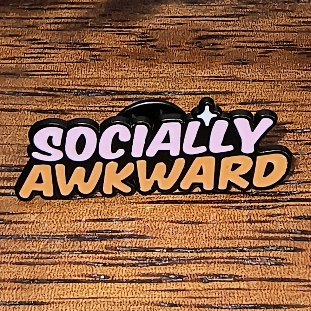 Women’s Jewelry ‘Socially Awkward’ Enamel Pin- Black, Pink, and Orange with Star